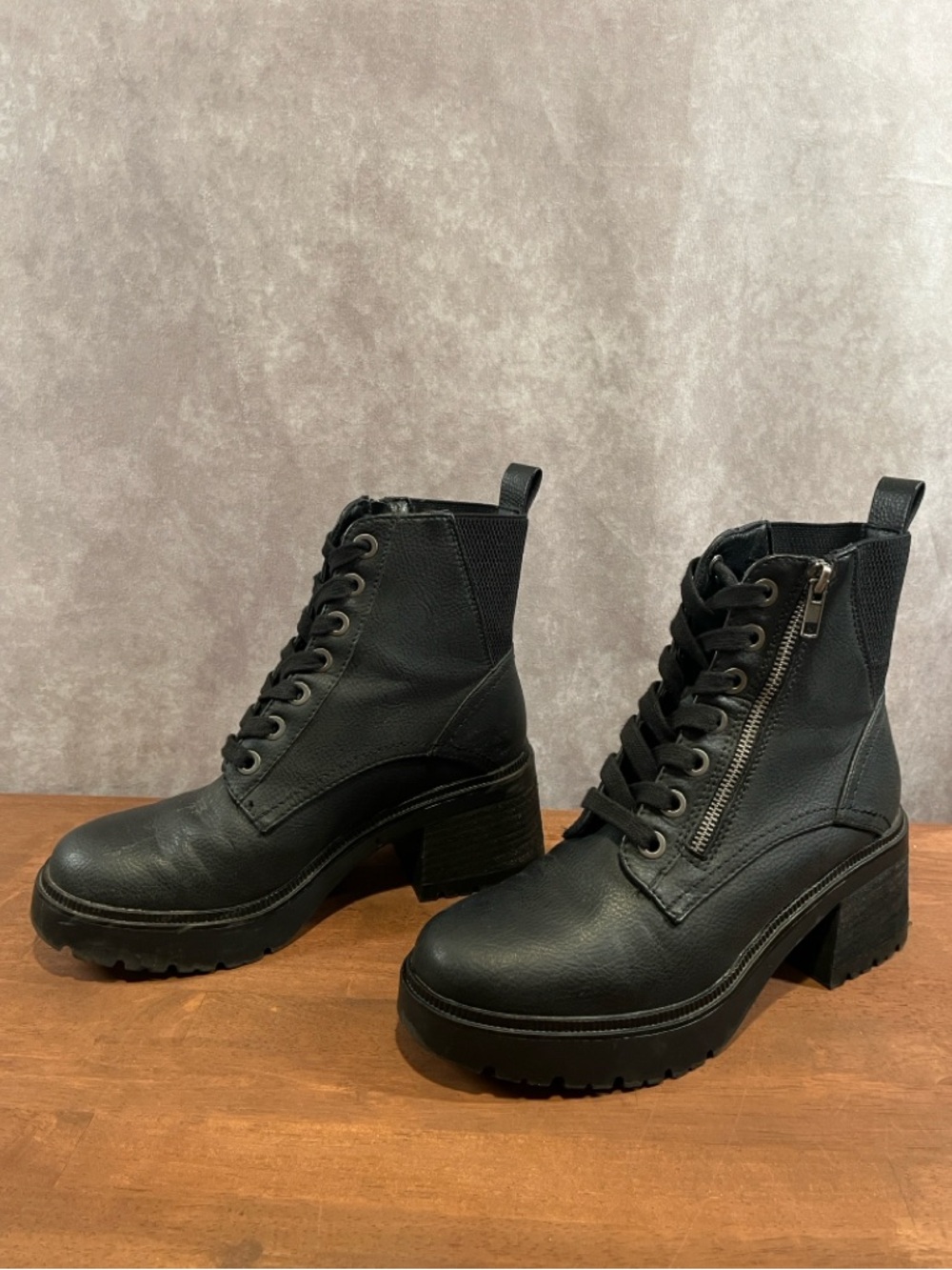 MIA Lace-Up Chunky Heel Ankle Boots Vegan Leather Platform size 8